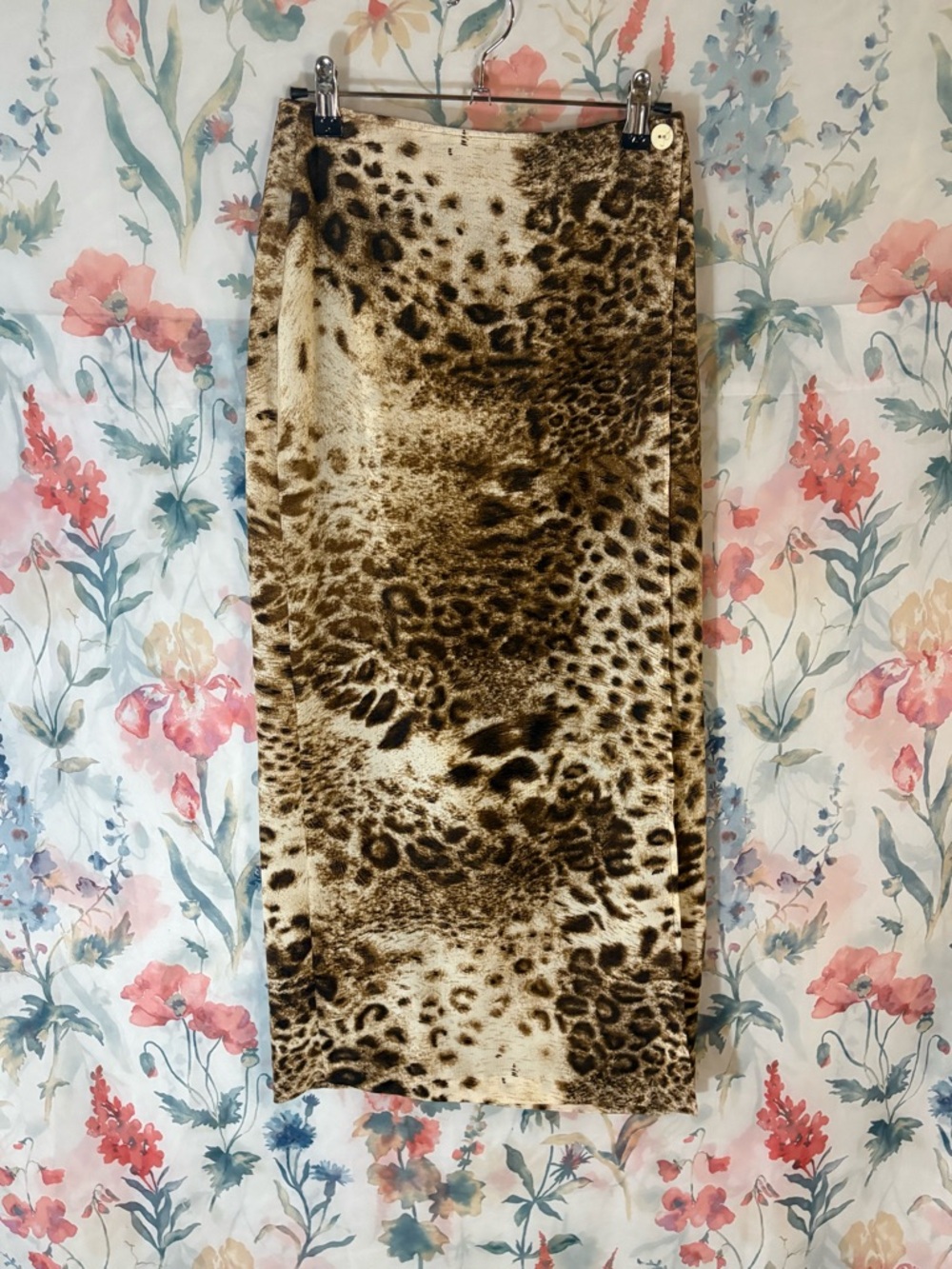 Vintage Animal Print Midi Skirt - Brown/Cream